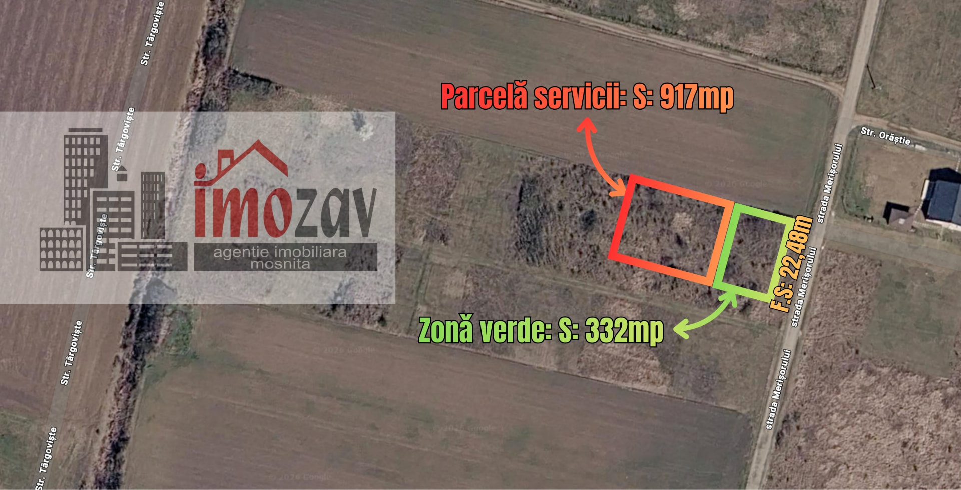 Teren cu destinație servicii și zonă verde – Str. Merișorului, Moșnița Veche