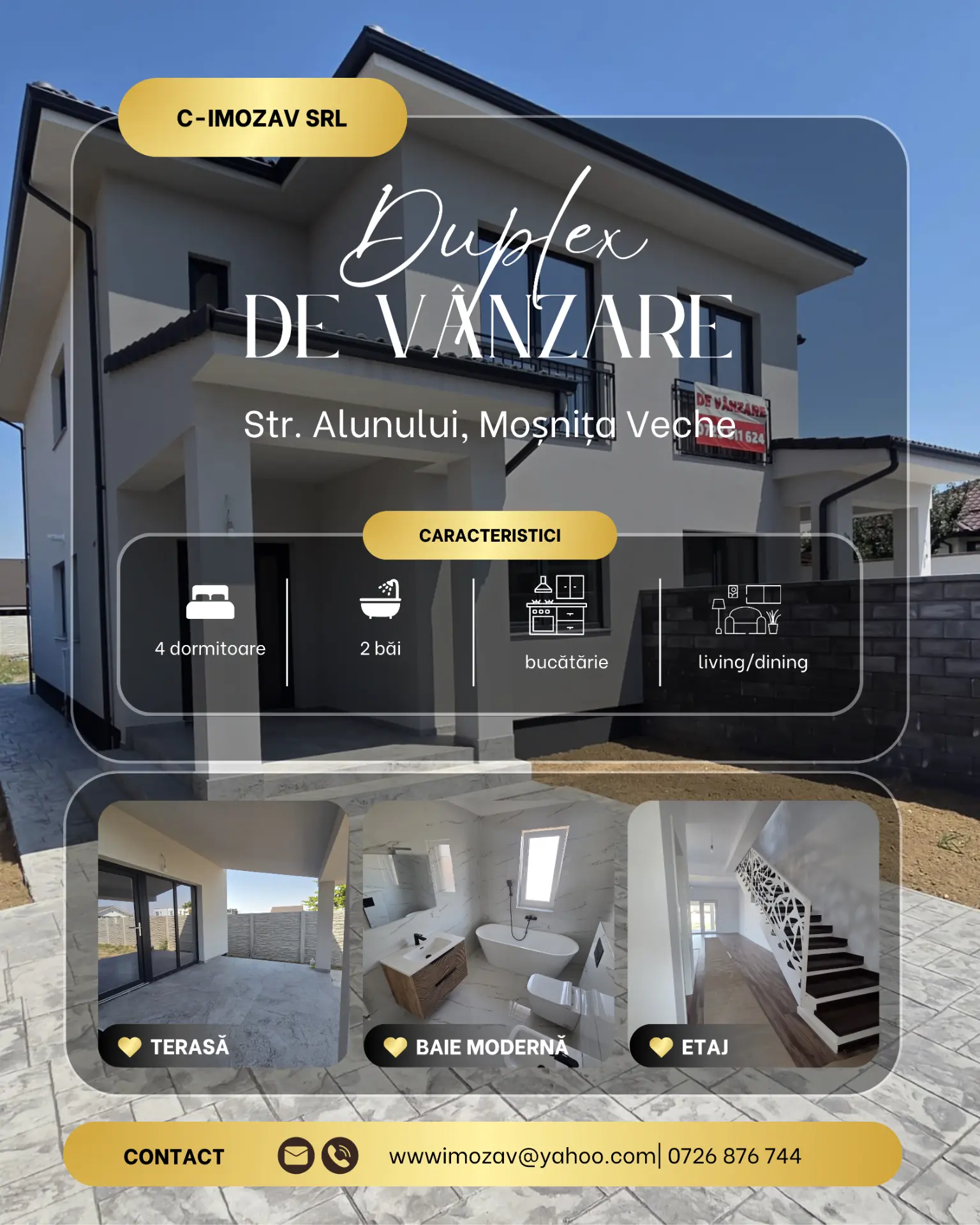 Duplex de vânzare – Str. Alunului, Moșnița Veche