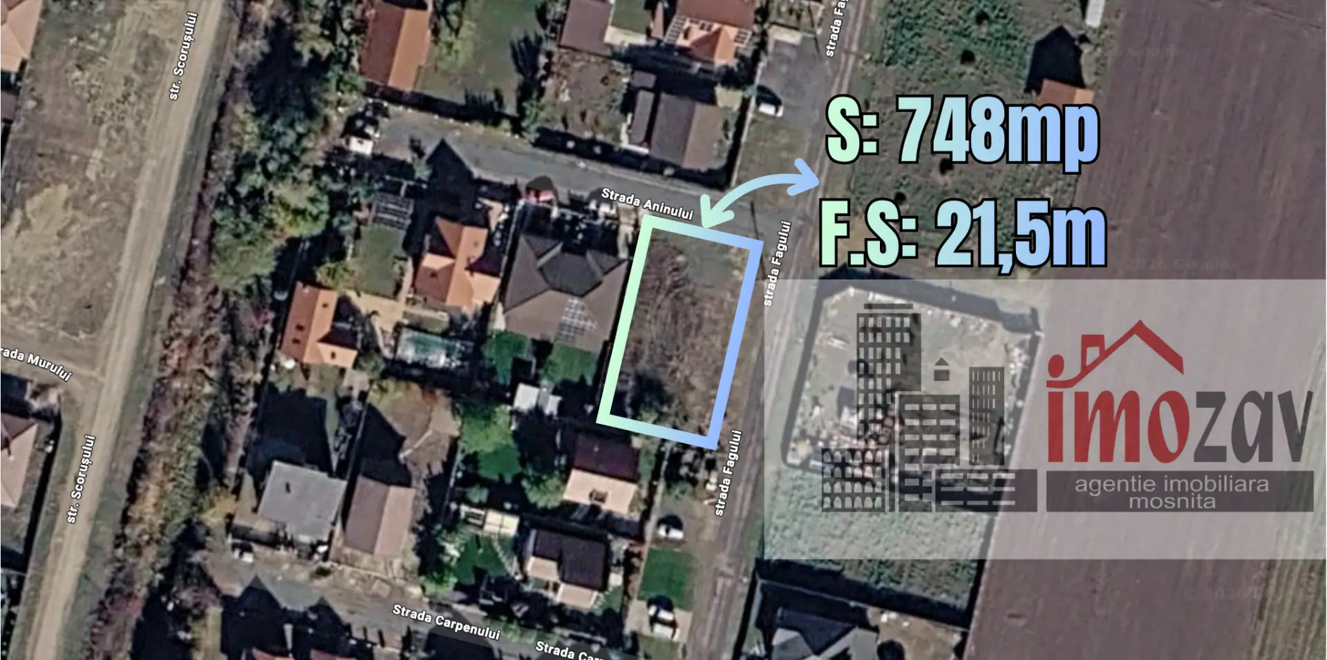 Parcelă de vânzare pe Str. Aninului colț cu Str. Fagului – Moșnița Veche